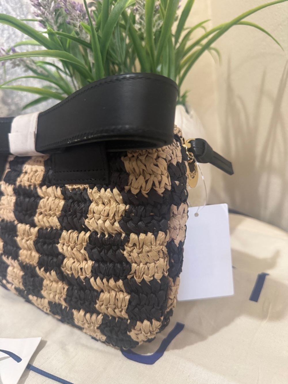 Clare V Checkerboard Woven Raffia Belt Bag - Picture 10 of 13